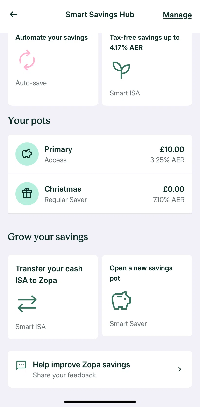 Zopa Bank Screen screen in the Pot detail flow
