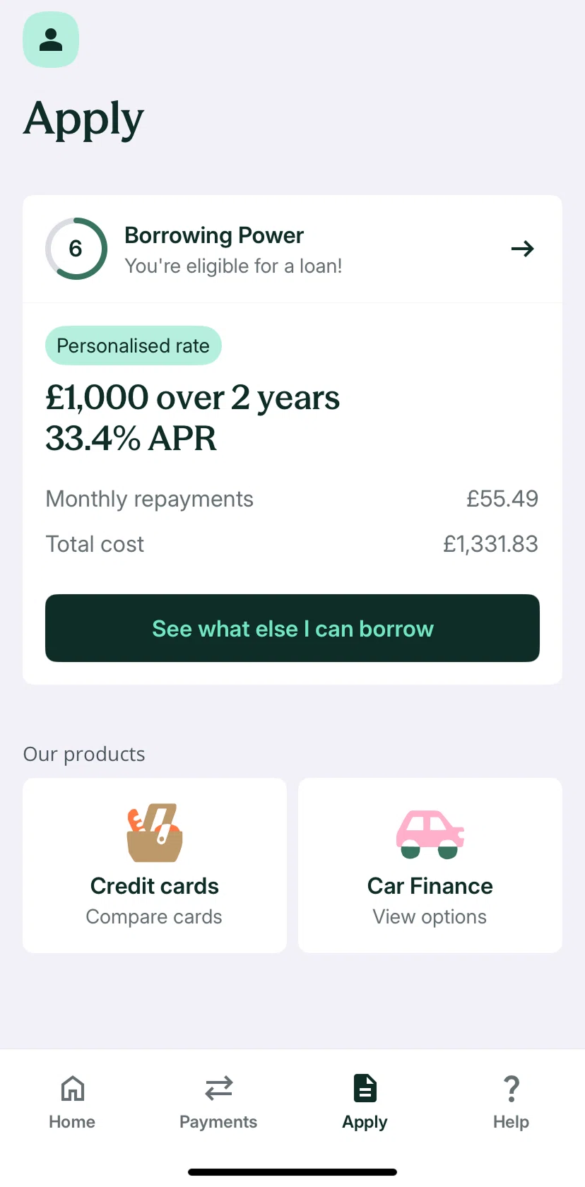 Zopa Bank Screen screen in the See loan rates flow