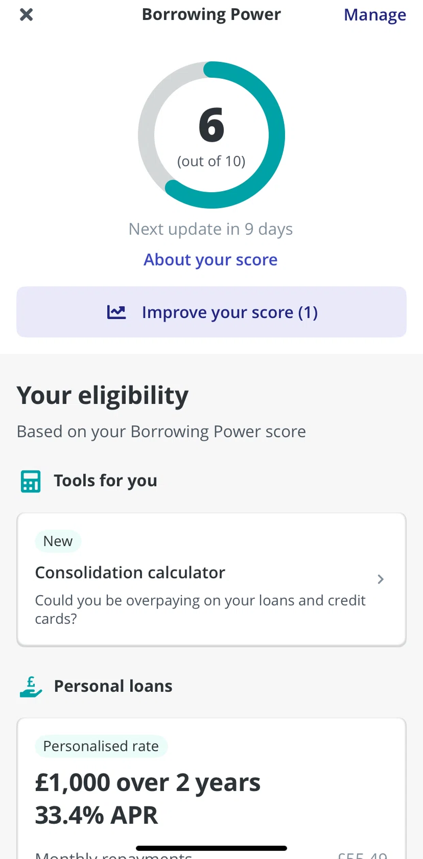 Zopa Bank Screen screen in the Your credit score flow
