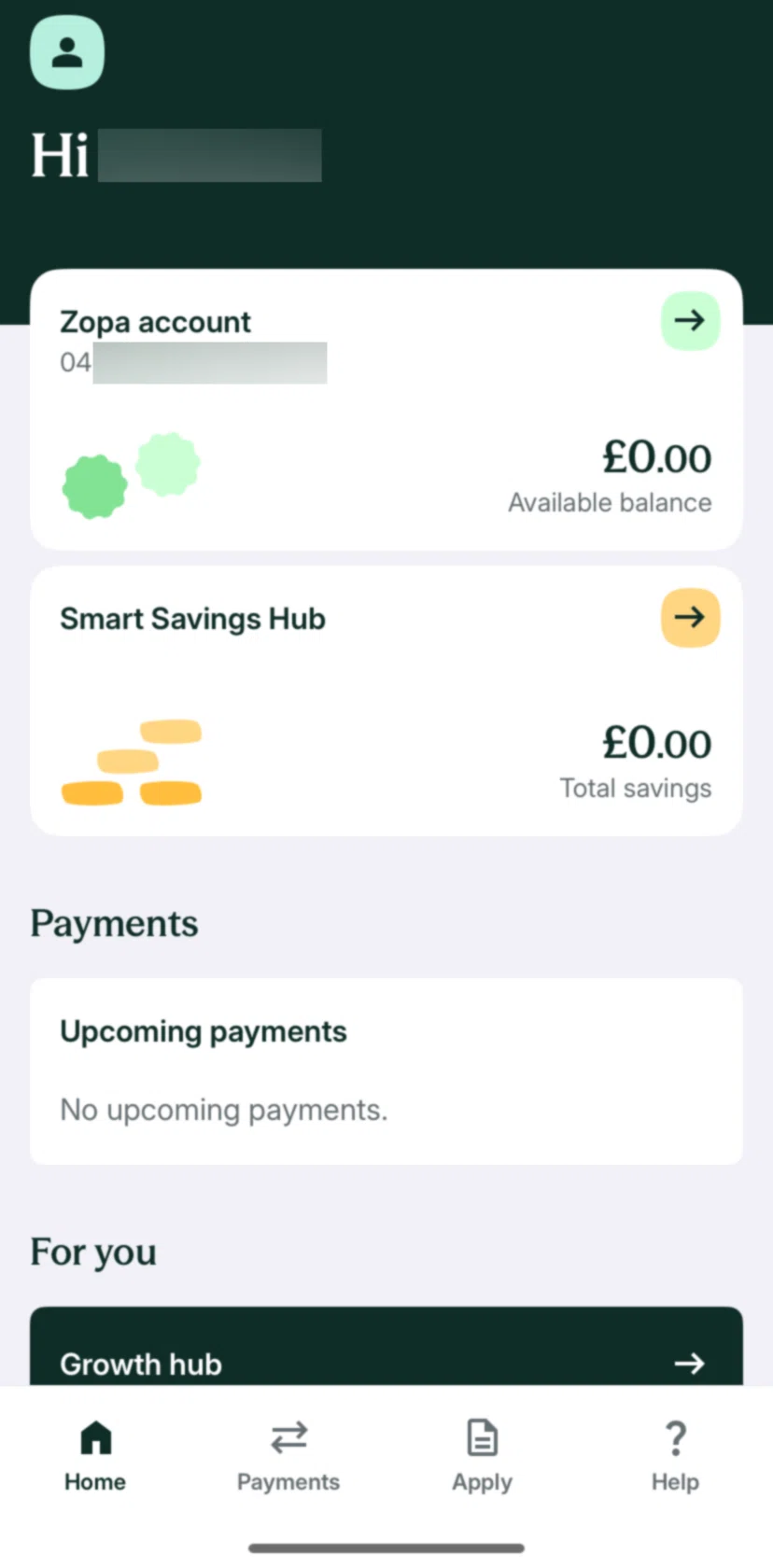 Zopa Bank Screen screen in the Zopa account flow